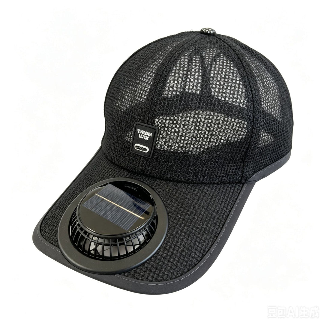 Praktisk viftehatt, unisex modell. Solcelledrevet vifte holder deg kjølig, mens hatten beskytter mot solen utendørs.