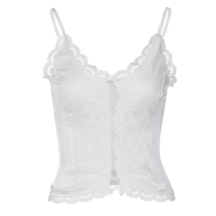 Stilfull dame corsage med spiss front og knappefeste, flott for en elegant kveldsbruk.