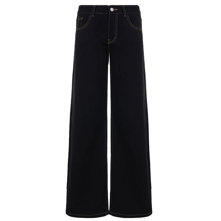 Stilige vide damejeans i svart med høy midje, perfekt for sommermote og fritidsbruk.