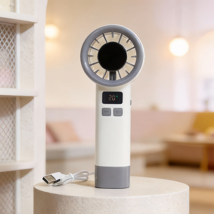 Effektiv mini håndvifte med digital hastighetsvisning, gir frisk luft og kjøling overalt.