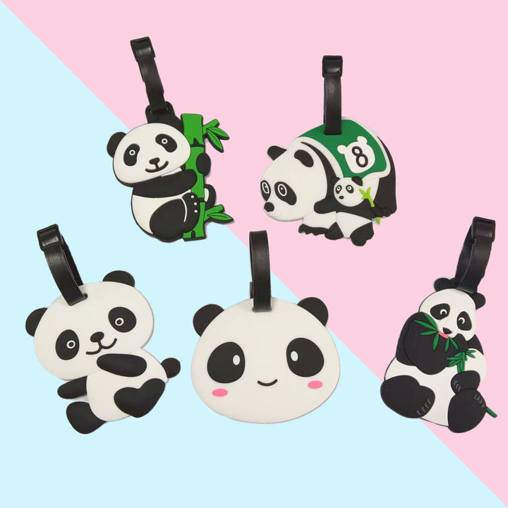 Søt panda silikon bagasjelapp for reise, med ID-felt. Unisex design, praktisk reisetilbehør.