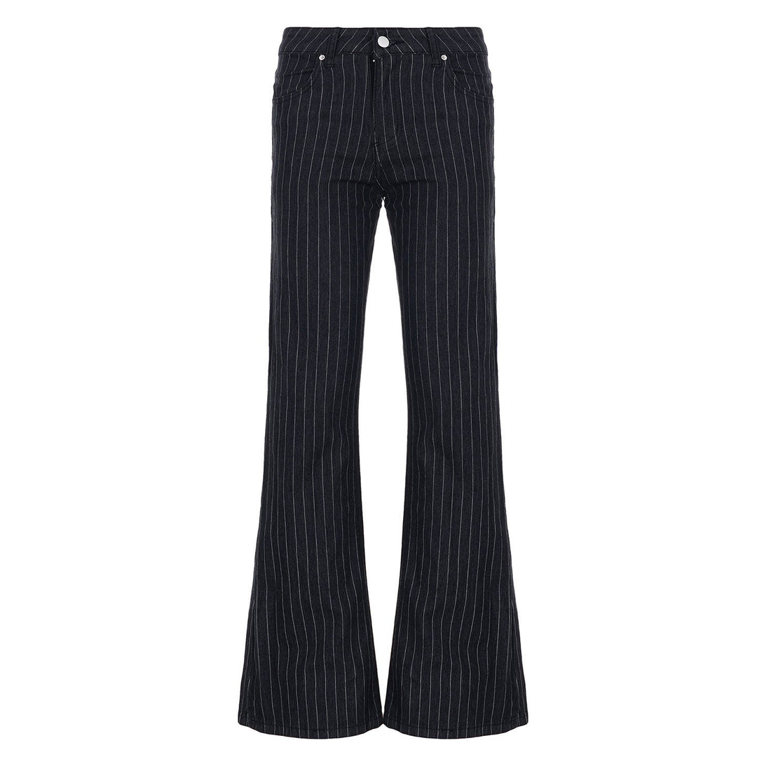 Damejeans med trendy høyt liv og vertikale striper som skaper en flatterende og elegant fasong.
