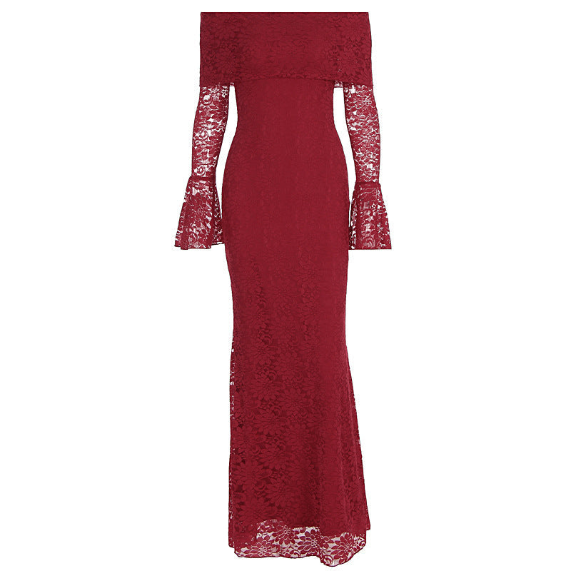 Elegant off-shoulder kveldskjole i rød, lang damekjole for formelle fester.