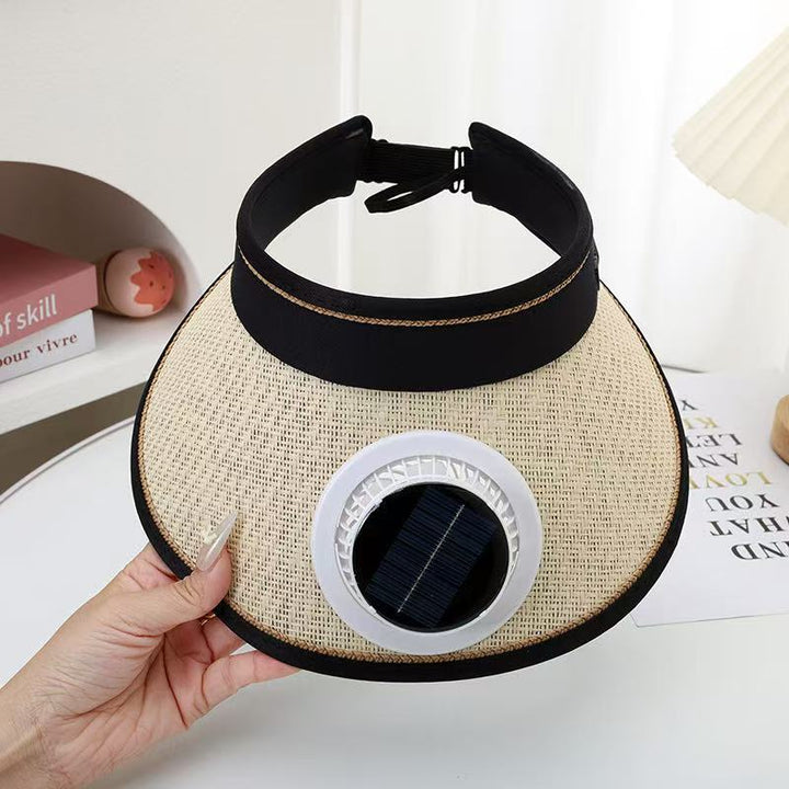 Innovativt sammenleggbart solvisir med solvifte og UV-beskyttelse. Komfortabel unisex hatt for alle utendørsaktiviteter.