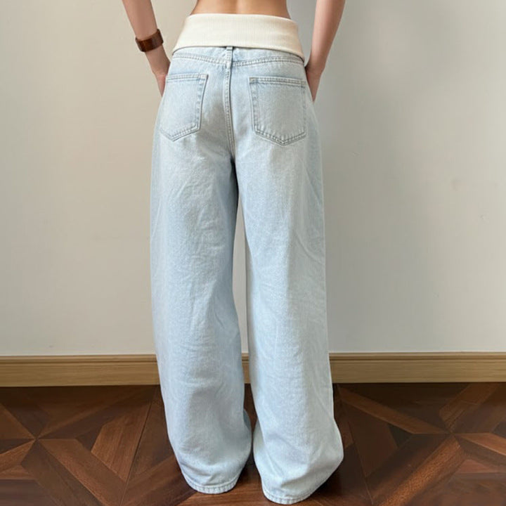 Komfortable vårklær: løse damejeans med høy midje i klassisk blå denim for fritid.