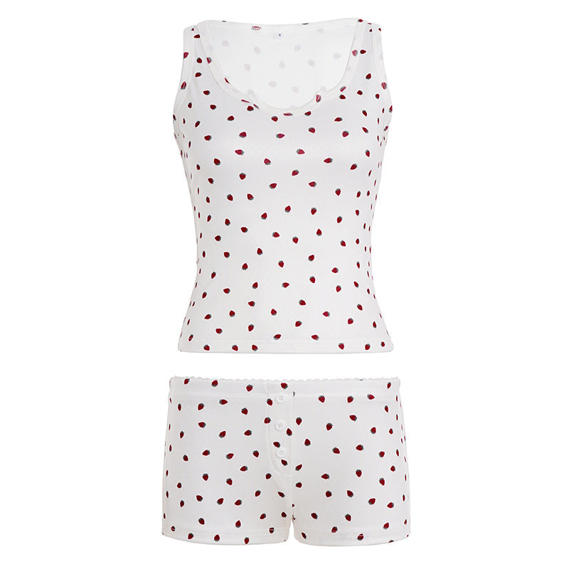 Perfekt gave: komfortabelt damepysjamasett i bomull med tidløse prikker og shorts for alle aldre.