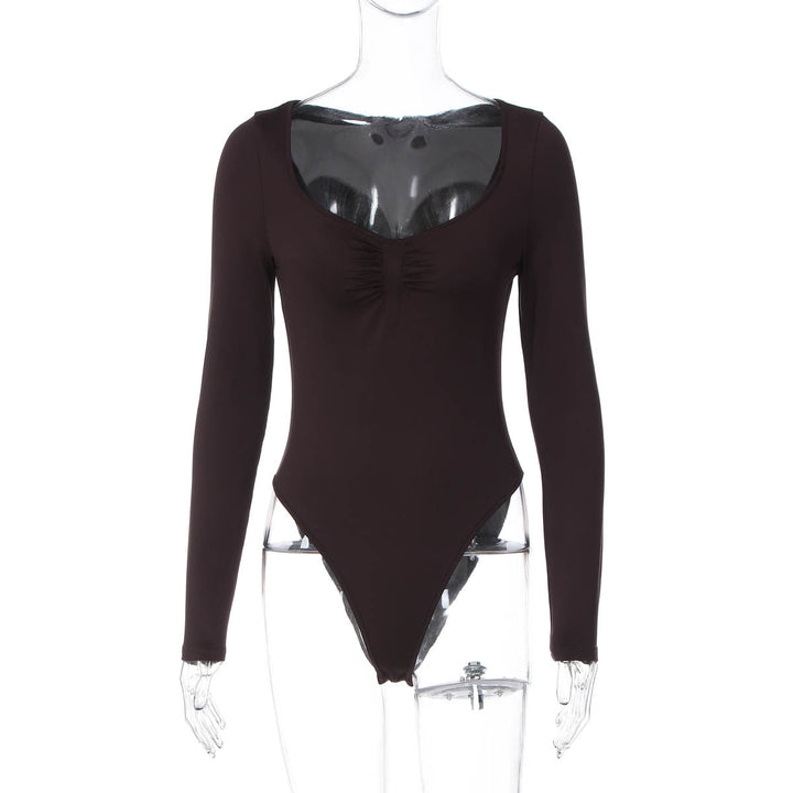 Mote-bodysuit med lange ermer for dame, med elegant rynkeeffekt som fremhever figuren diskret.