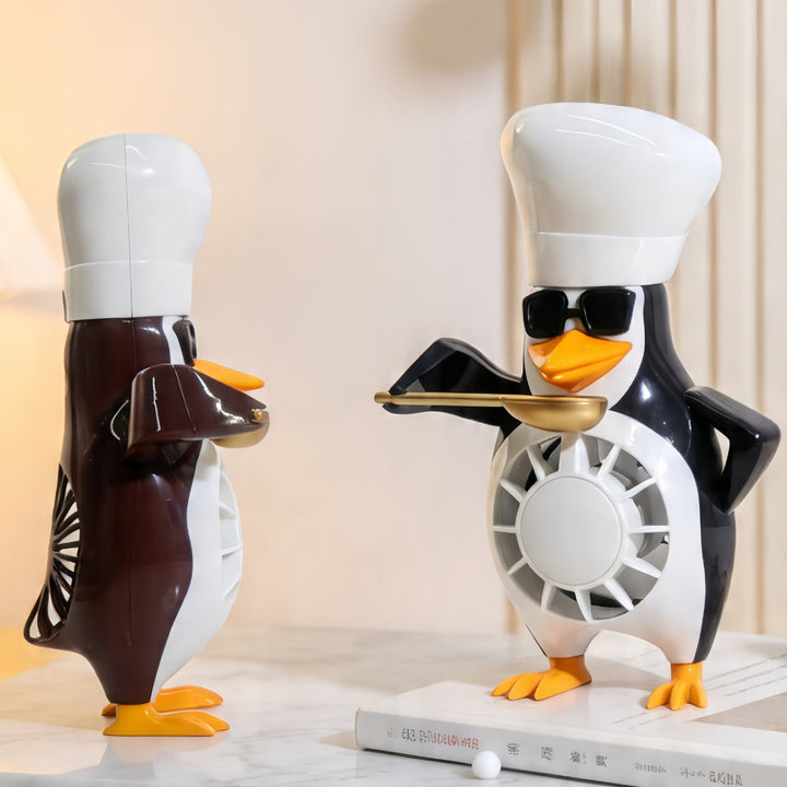 Stille bordvifte i sjarmerende pingvin design, perfekt for kontor eller hjemmekontor med USB-tilkobling.