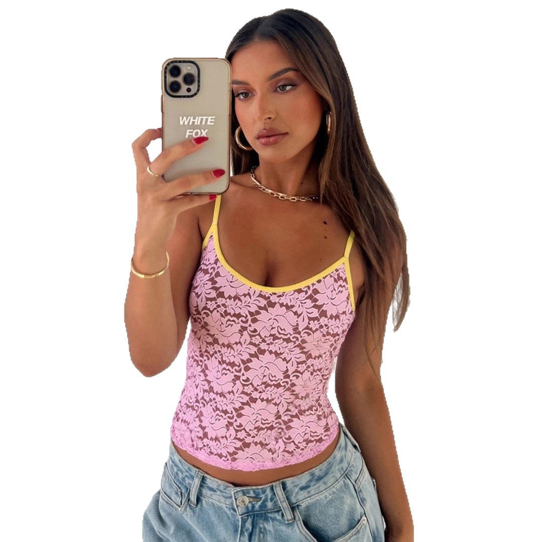 Trendy dame spissetopp med bustier-stil og kontraststropper, flott for sommer og festantrekk.