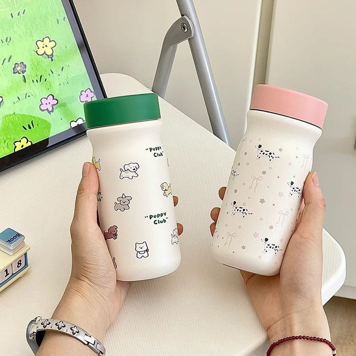 Bærbar termos for jenter med nydelig hundetrykk, 320 ml BPA-fri for skole og fritid.