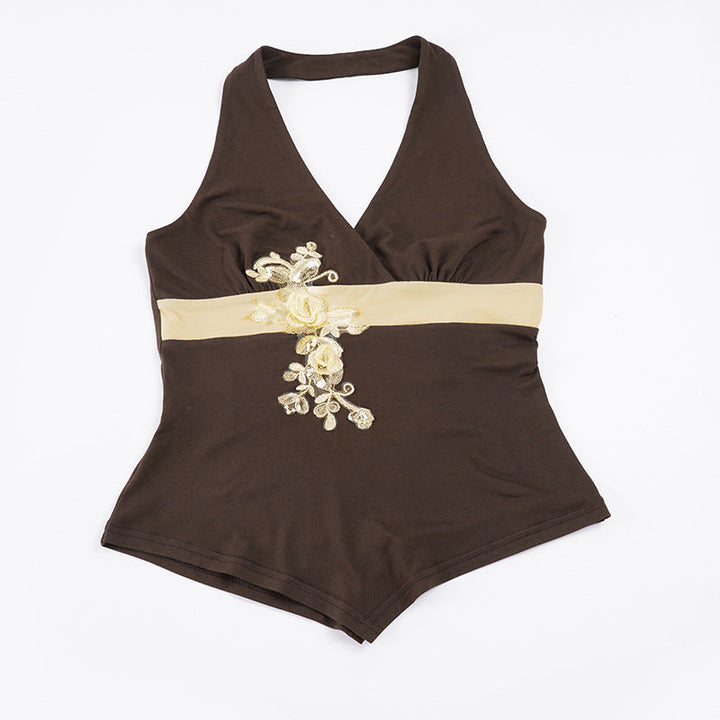 Damer Elegant Halter-badedrakt med Luksuriøse Broderier