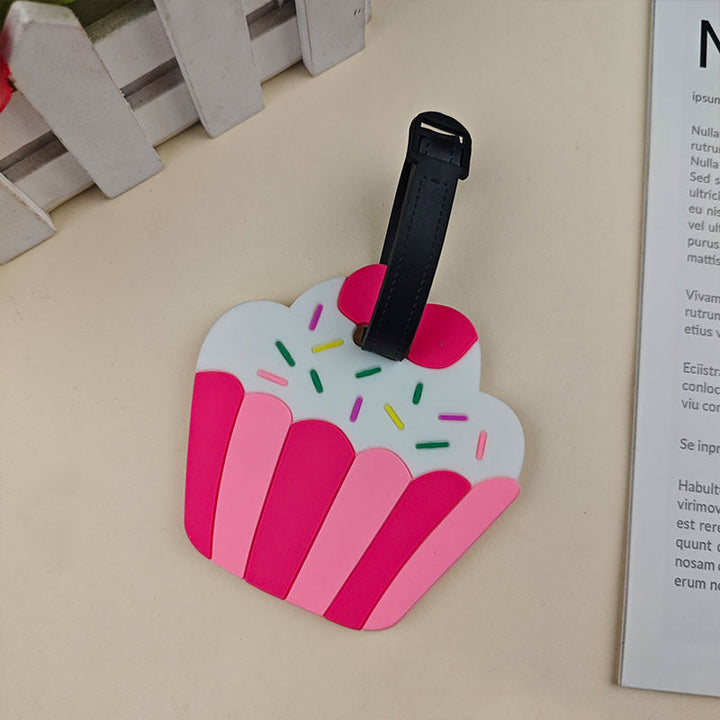 Unisex cupcake bagasjetag i fargerik silikon; perfekt merkelapp for koffert og personlig reisetilbehør.