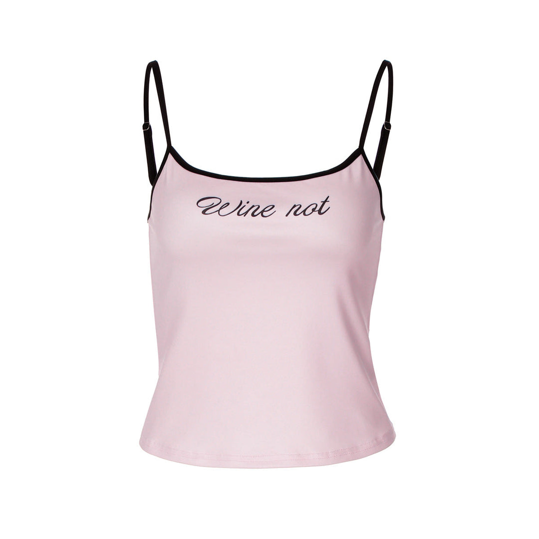 Damer sjarmerende rosa singlet med tekstprint. En trendy spaghetti-topp for sommer og fritid.