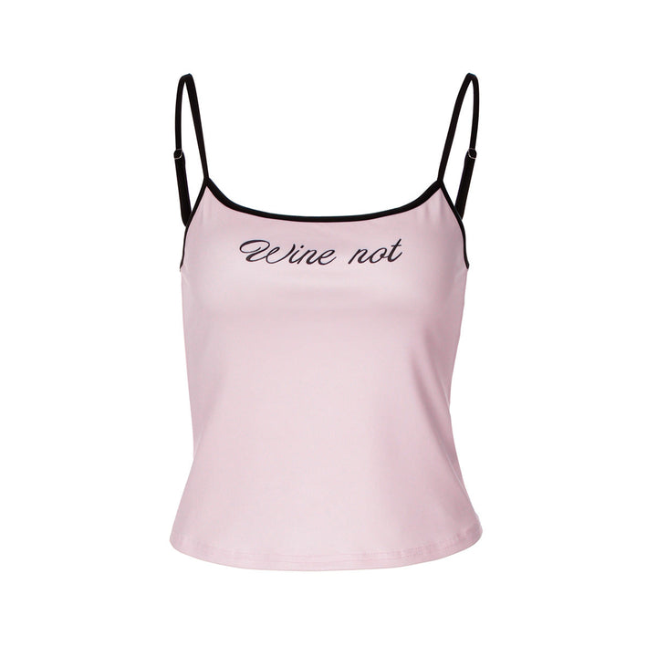 Damer sjarmerende rosa singlet med tekstprint. En trendy spaghetti-topp for sommer og fritid.