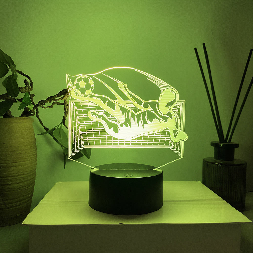 Stilren fotball 3D lampe, LED nattlys og romdekorasjon for sportsfans.