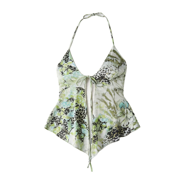 Dameskjorte med vakre blomstermønstre og spaghetti-stropper. Trendy og lett topp, perfekt for sommerklær.