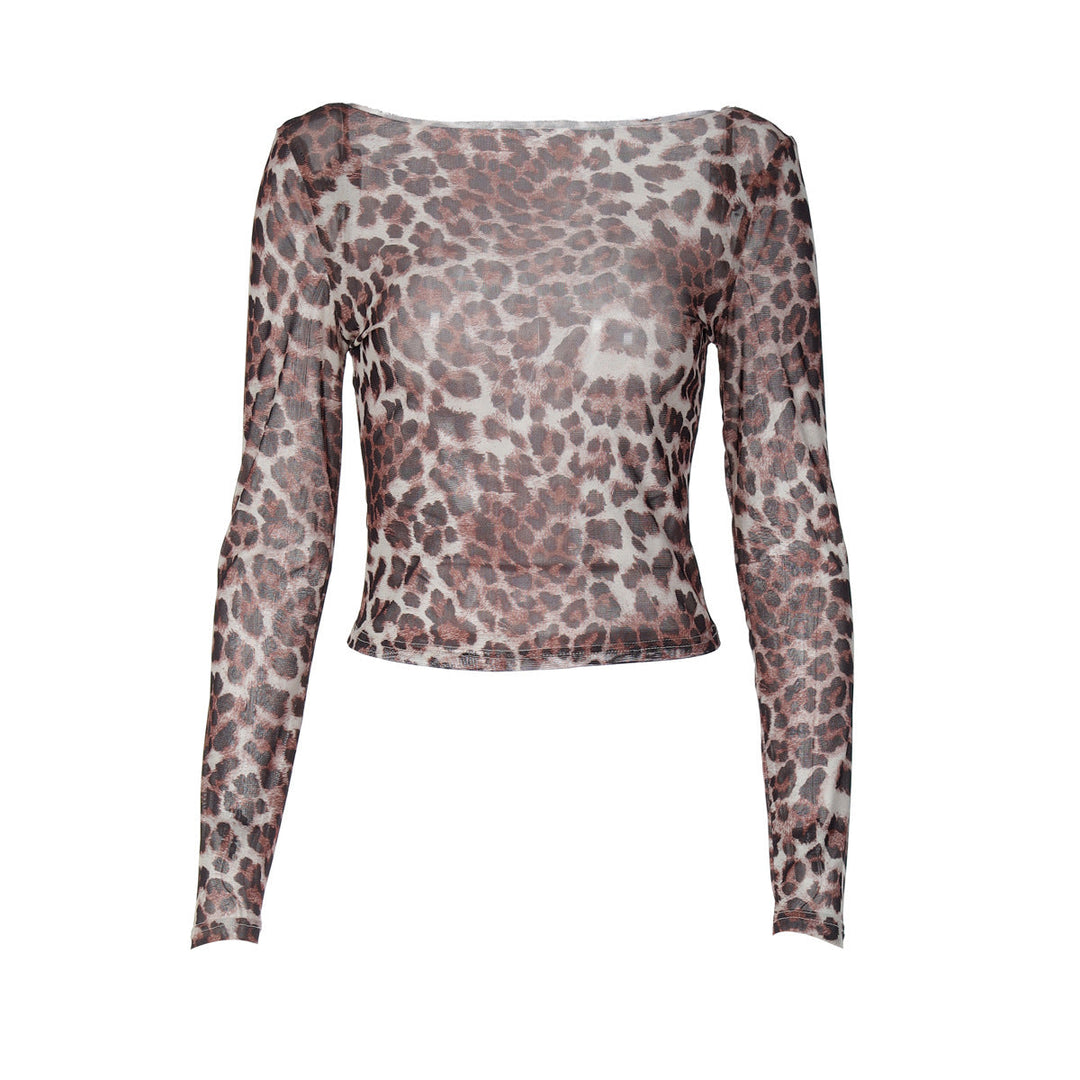 Myk og behagelig langermet damebluse med dynamisk leopardmønster. Trendy og stilig for enhver garderobe.
