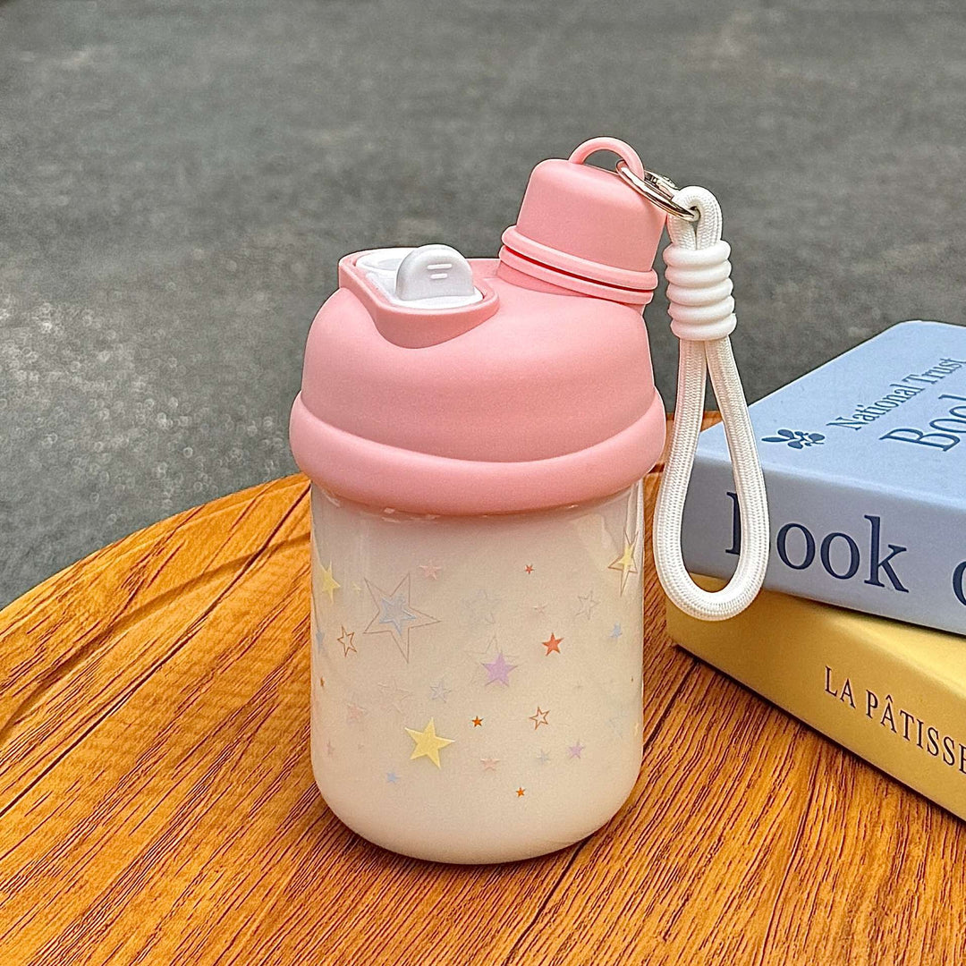 Rosa bærbar isolert drikkeflaske for dame, 420ml. Perfekt termoflaske for sport, reise og kontorbruk med dobbeltlokk.