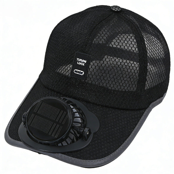Unisex solcelle baseball cap med integrert vifte for kjøling.