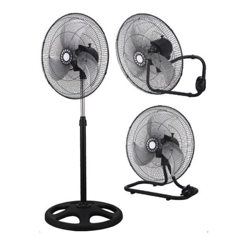 Elegant svart gulvvifte med forgylt base, justerbar for frisk luft og ventilasjon i moderne stuer.