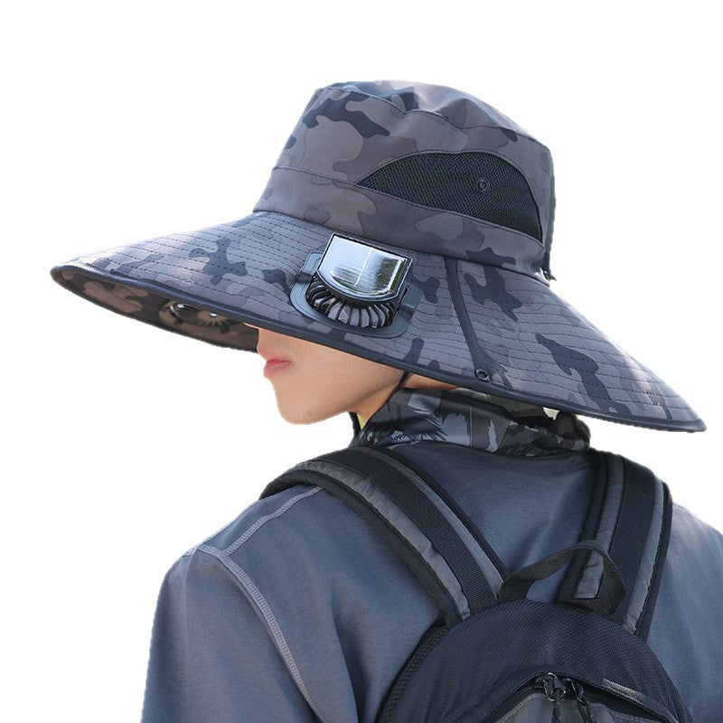 Fiskehatt med bred brem og UV-beskyttelse, holder deg avkjølt ved vannet. Unisex og lettvektig design.