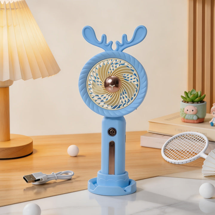 Personlig håndholdt vifte med unikt gevirdesign. Perfekt for kontor, reise og sommerbruk.