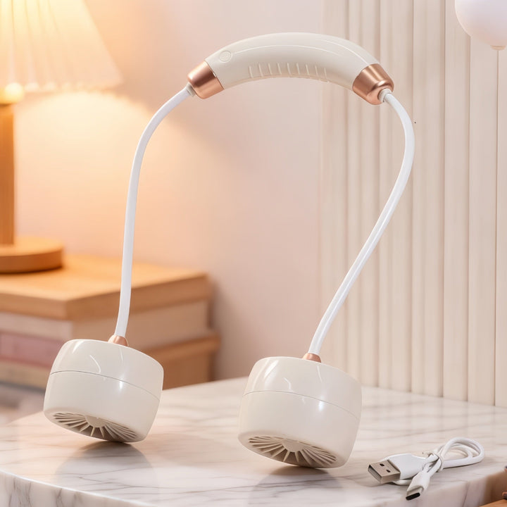 Unisex bærbar nakkevifte for effektiv avkjøling. Ergonomisk design sikrer frisk luft og komfort på farten.