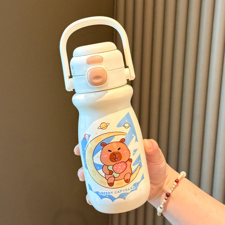 Perfekt gaveidé: Isolert capybara drikkeflaske i rustfritt stål for unisex bruk, lekkasjesikker.