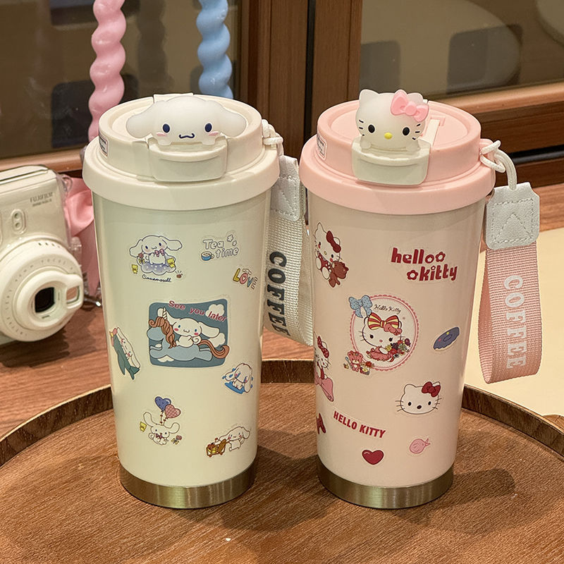 Praktisk damekopp med morsomt tegneserieansikt, 350 ml, i hvit design for kontoret.