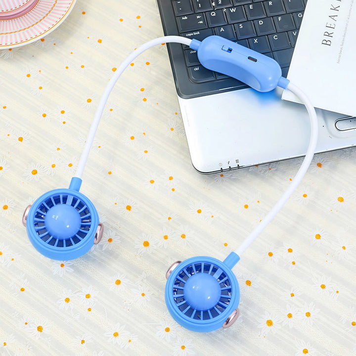 Bærbar hvit nakkevifte med fleksibel design for maksimal komfort og effektiv personlig kjøling med USB.