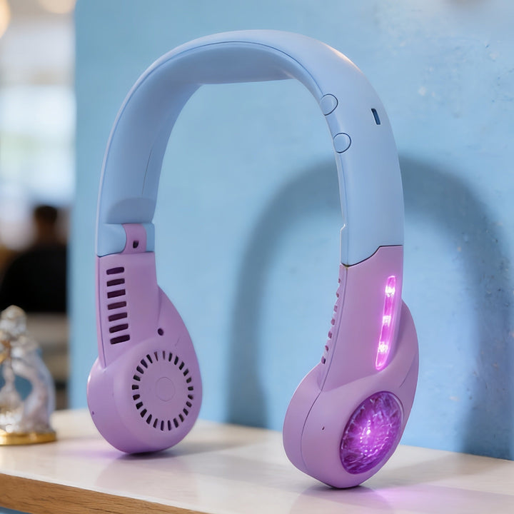 Smart håndfri vifte med lang batterilevetid, perfekt for festivaler og reiser.