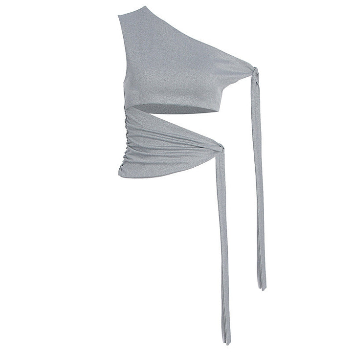 Allsidig asymmetrisk dametopp med omslagsdetaljer og elegant draperingseffekt. Trendy for enhver anledning.