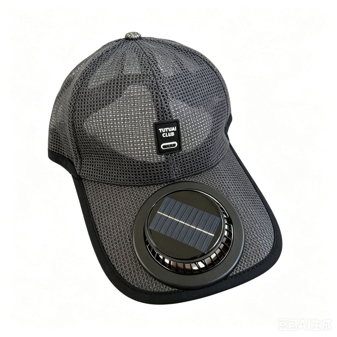Solhatt med solcellevifte. Perfekt for utendørs trening, hagearbeid og turer. Unisex design for allsidig bruk.