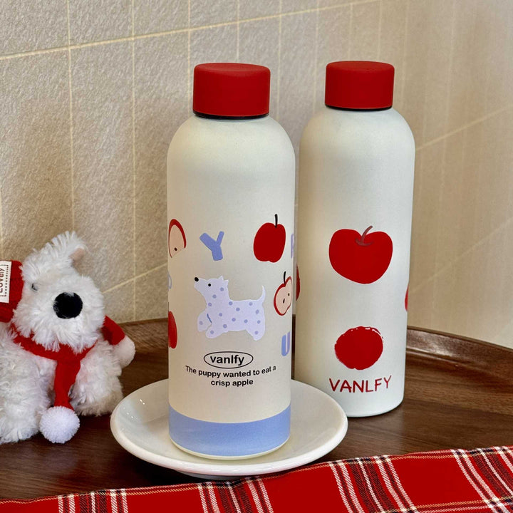 Dame termos, 500ml. Stilig svart isolert drikkeflaske med hundemotiv. Perfekt for farten.