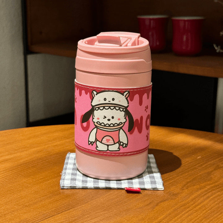 Rosa isolert reisekopp for damer (500ml) med søt kanin. Holder kaffe varm/kald.