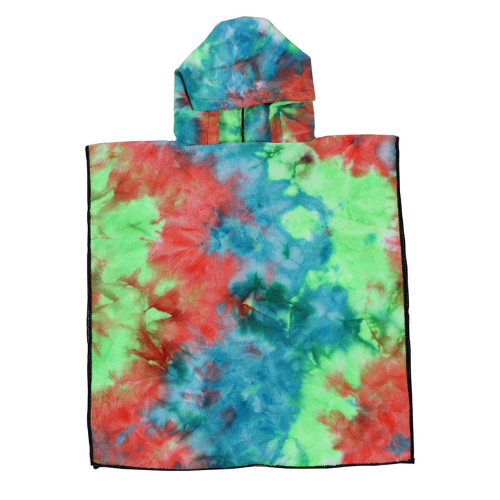 Gaveidé: trendy fargerik tie-dye dameponcho med hette, komfortabel og stilig.