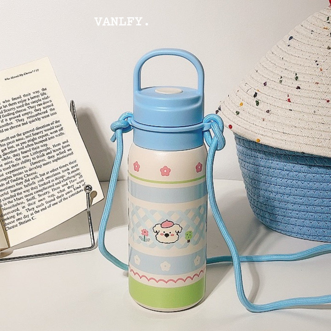 Praktisk gave: Isolert vannflaske med dyremønster for damer, lekkasjesikker og lett å bære med stropp.