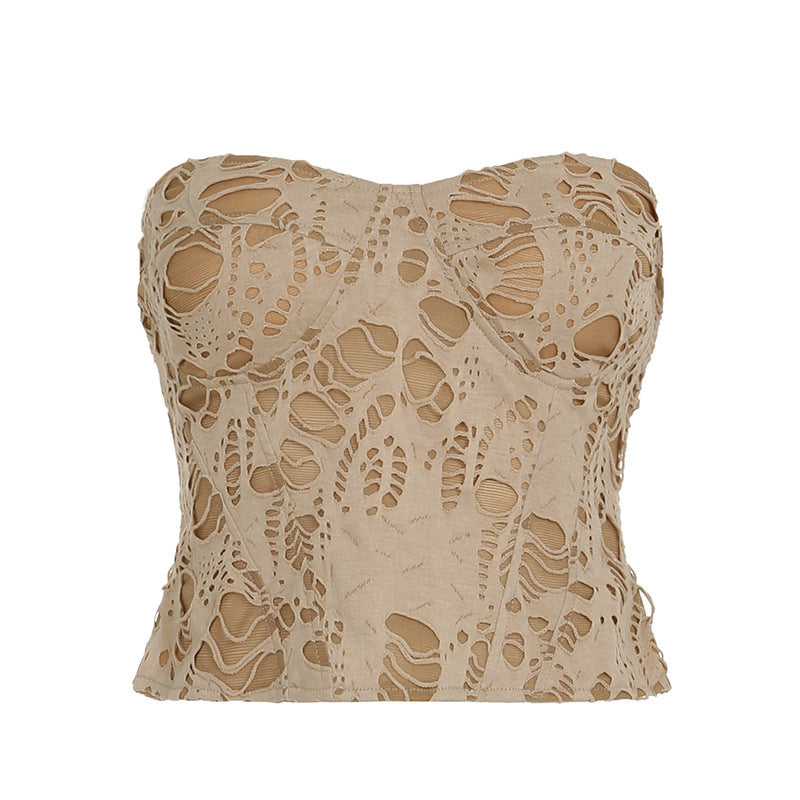Trendy blomstrete korsett-topp i moderne design. En feminin festtopp som fremhever silhuetten.