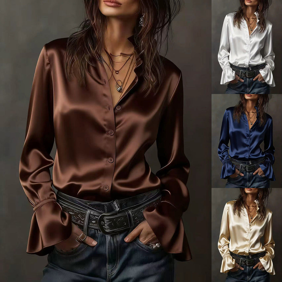 Elegant damebluse med delikate rysjer på ermene, perfekt for både fest og hverdag. Kvinneklær, langermet.