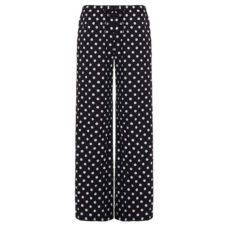 Polka prikker vide bukser for damer. Komfortabel passform med elastisk midje, stilig for både vår og sommer.