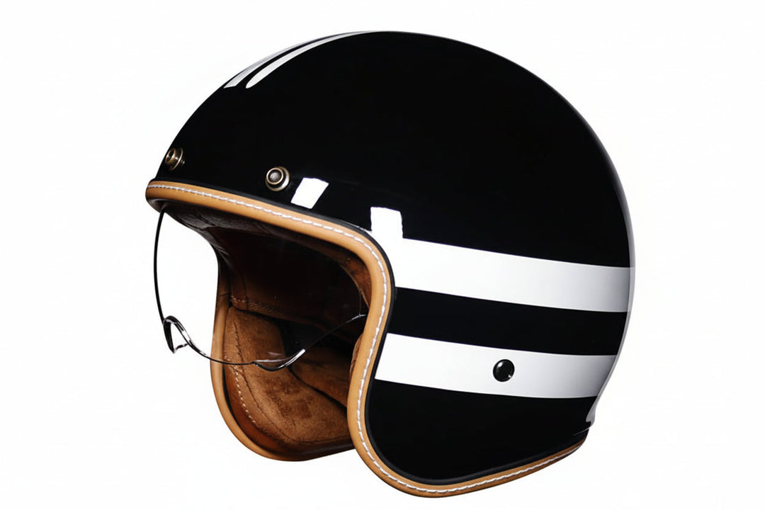 Unisex retro motorsykkelhjelm med god ventilasjon og solid konstruksjon for optimal sikkerhet.