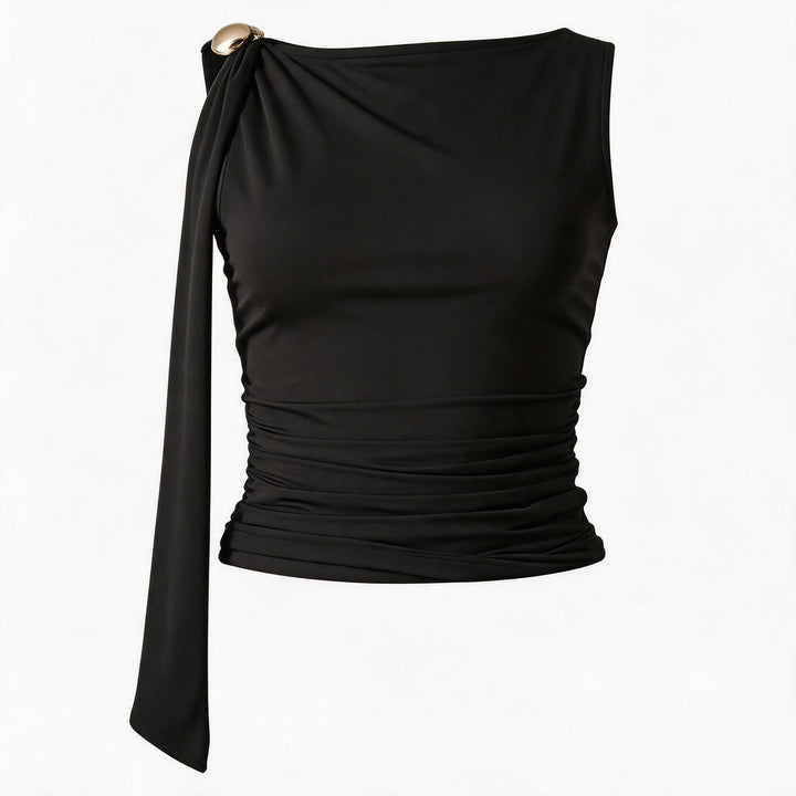 Elegant rynkekjole for kvinner med dekorativt skulderbånd, en allsidig damekjole for vår, sommer og fest.