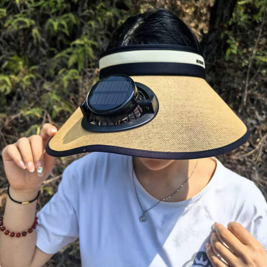 Unisex kjølende solhatt med vifte, perfekt for utendørsaktiviteter og solbeskyttelse hele sommeren.