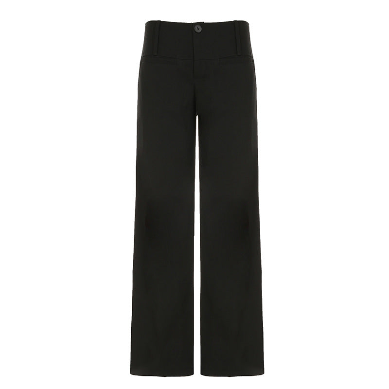 Elegante svarte vide chinos for dame med høyt liv og sidelommer, for en moderne vår/sommer-stil.