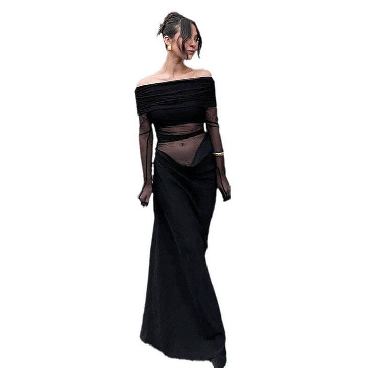 Grønn elegant maxikjole for fest. Skulderfri, lang damekjole perfekt for sommer og formelle anledninger.
