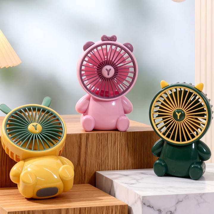 Gul bærbar USB-vifte med søtt dyredesign. Håndholdt mini vifte for kontor og personlig kjøling om sommeren.