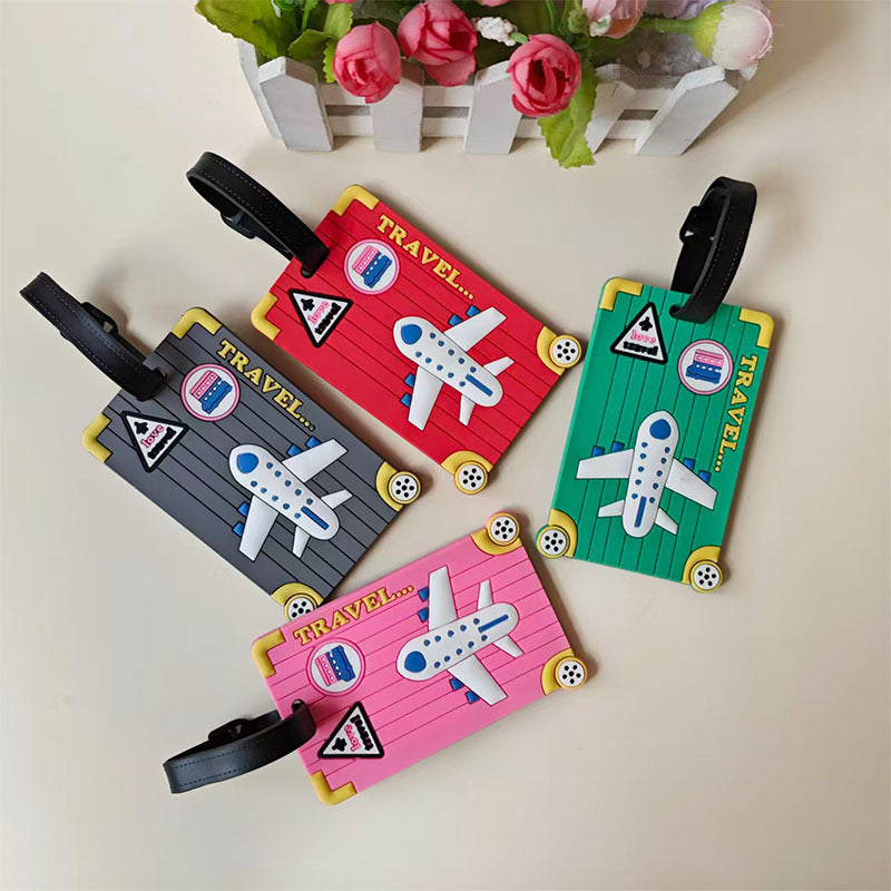 Fargerik unisex silikon bagasjelapp med reisetema for enkel koffertidentifikasjon.