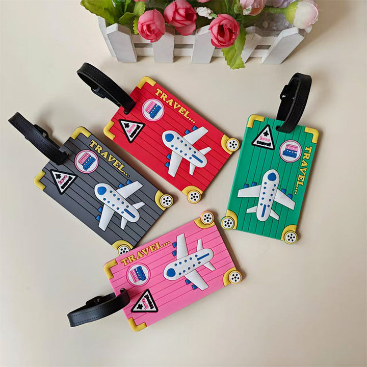 Fargerik unisex silikon bagasjelapp med reisetema for enkel koffertidentifikasjon.