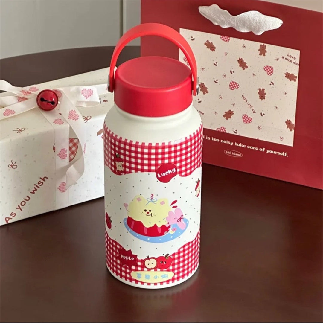 Isolert drikkeflaske for kvinner, 900ml, med kreativt dyredesign og praktisk klafflokk for trening eller kontor.