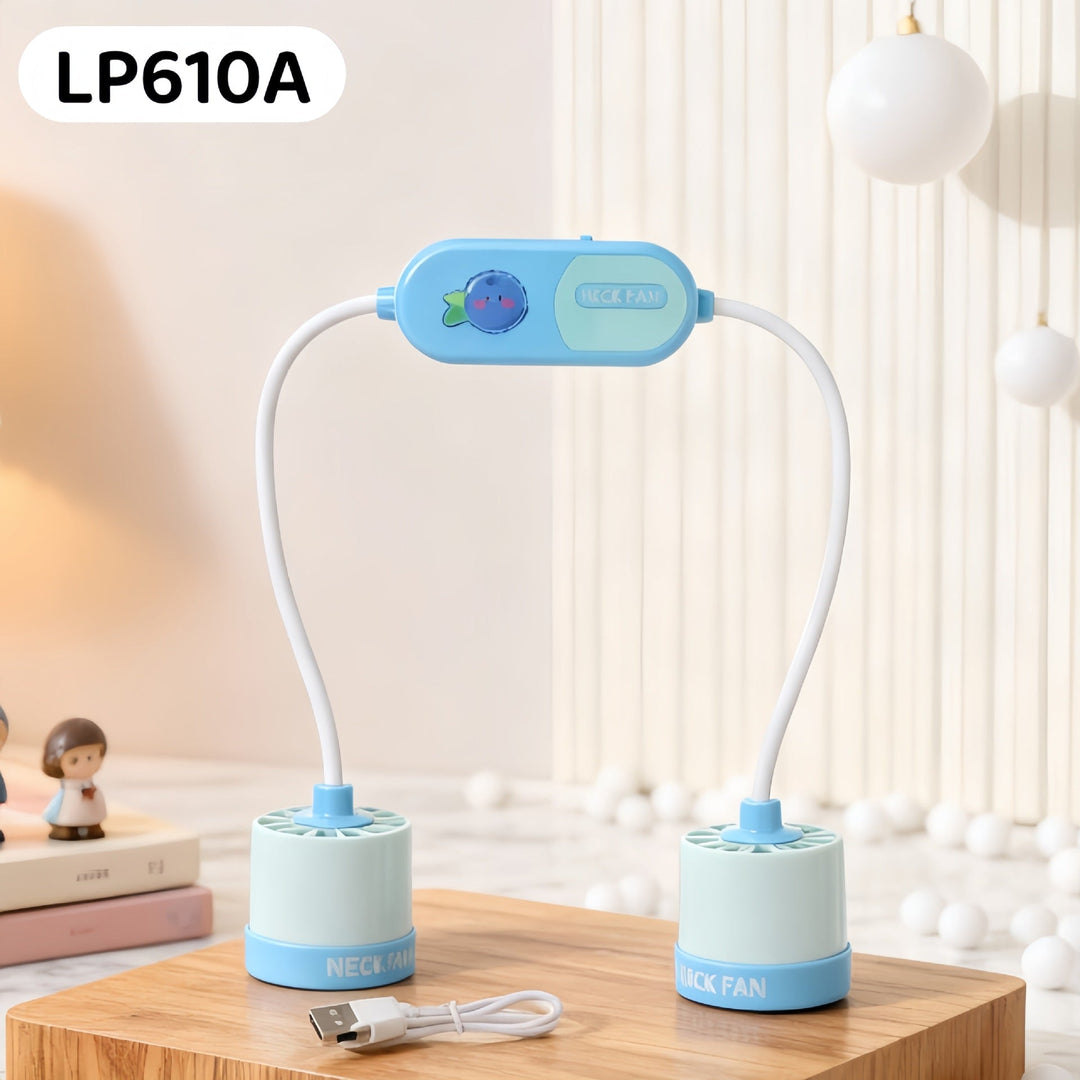 USB-oppladbar nakkevifte, bærbar og fleksibel, perfekt for dame som trenger kjøling utendørs.